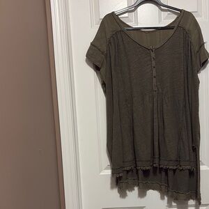 Free People Green Short Sleeve Boxy Tunic